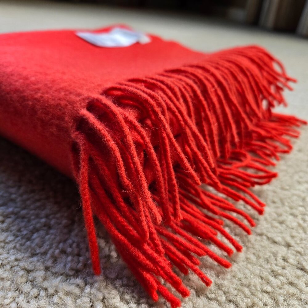 NWOT Christian Berg Wool Cashmere Fringe Scarf Red Orange - Picture 9 of 12
